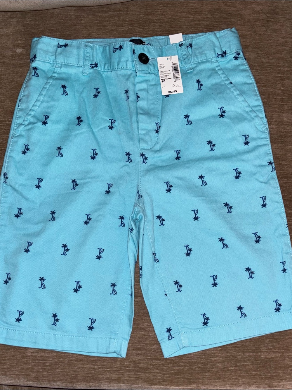 Boys Light Blue Palm-Print Shorts size 10